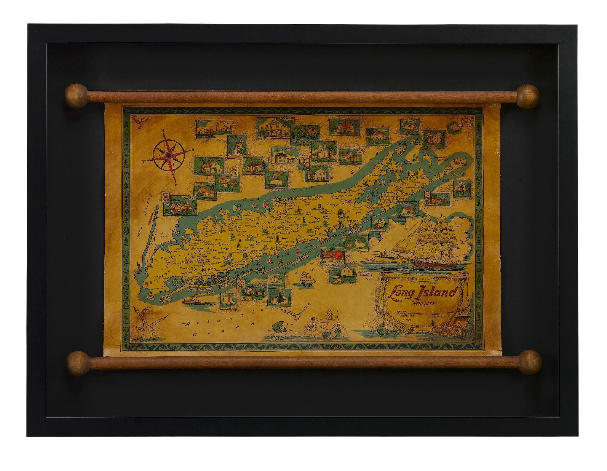 Mid-20th Century 1964 Pictorial Map of Long Island by Catherine & E. Theodore Nelson
