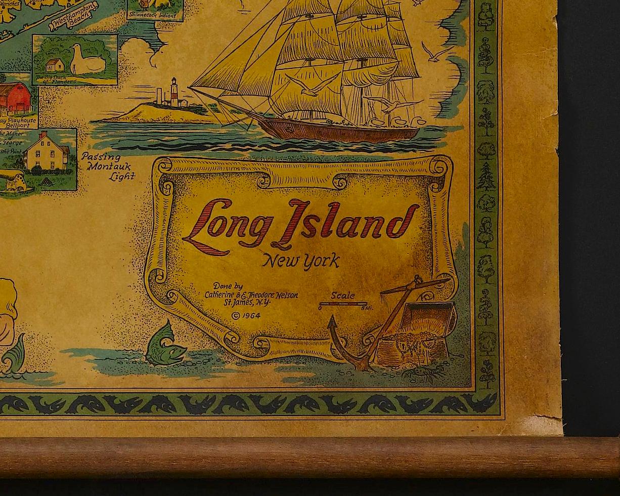 Paper 1964 Pictorial Map of Long Island by Catherine & E. Theodore Nelson