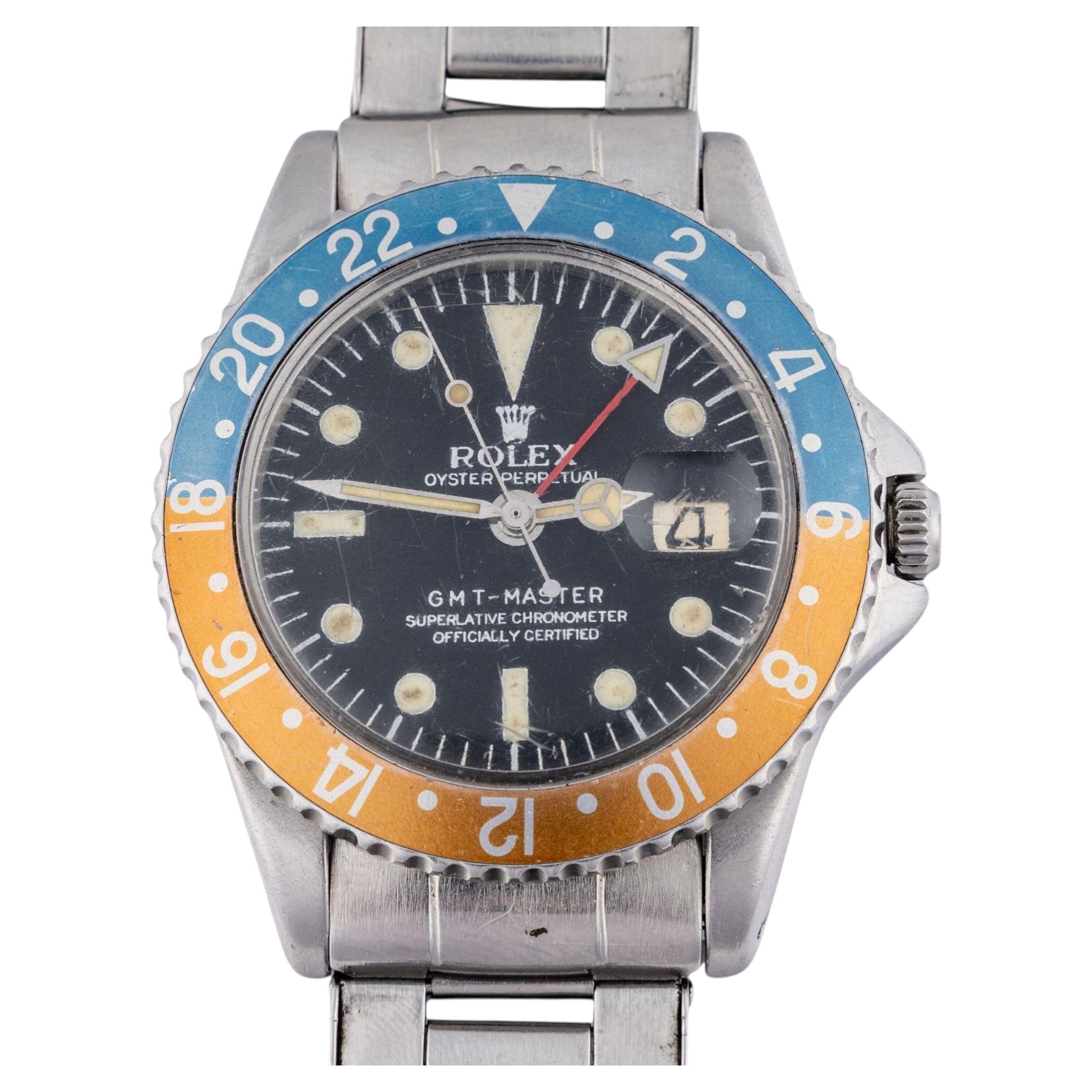 1964 Rolex GMT-Master Ref. 1675 PCG “Pepsi” with Gilt Dial & Chronograph Papers For Sale
