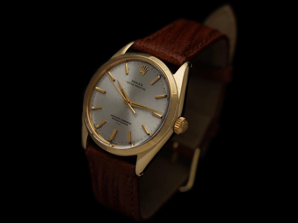 1964 Montre Rolex Oyster Perpetual Vintage By pour homme avec cadran souligné rare or 14K Bon état - En vente à Suwanee, GA
