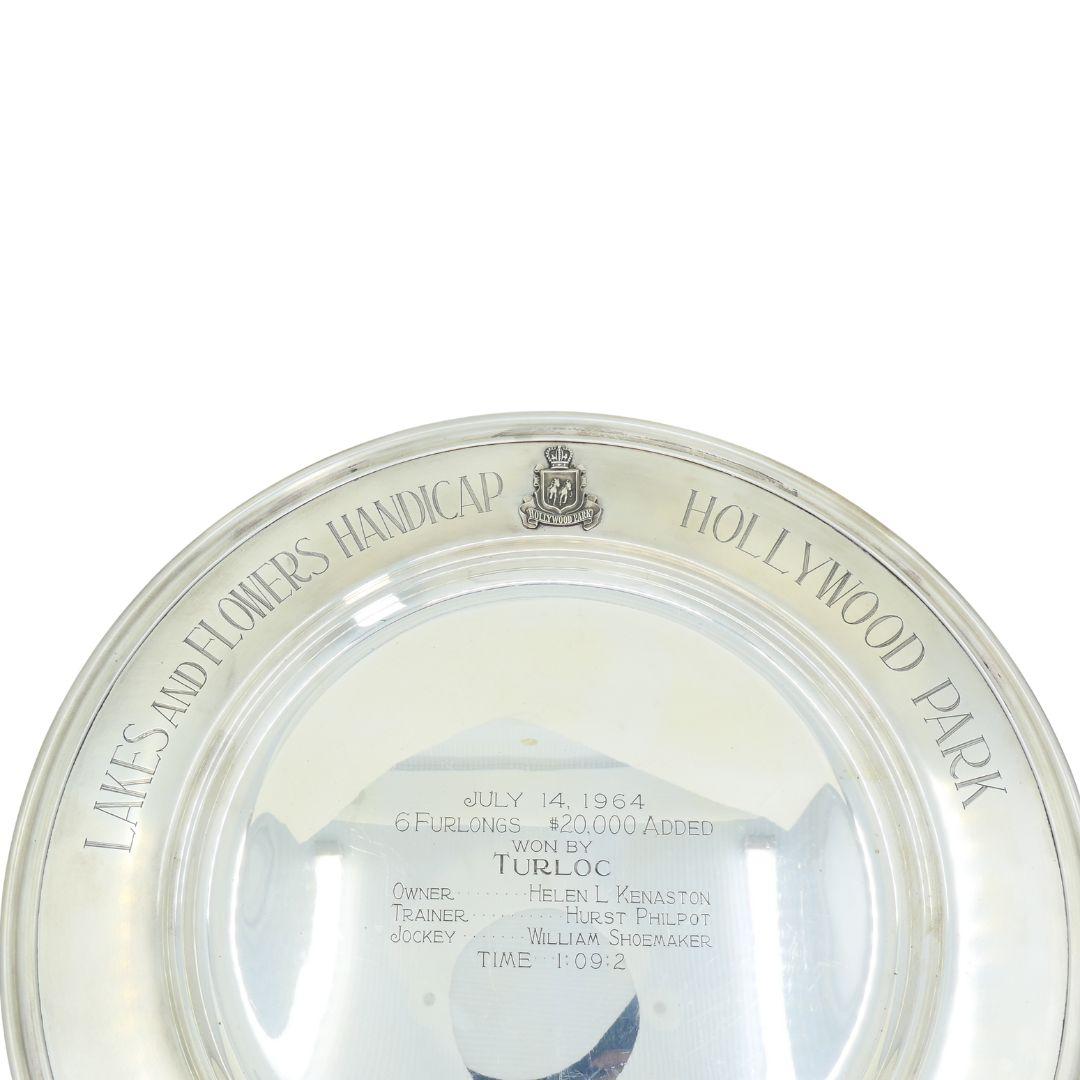 1964 Sterling Silver Lakes and Flowers Handicap Hollywood Park Trophy Plate In Good Condition For Sale In Beverly Hills, CA