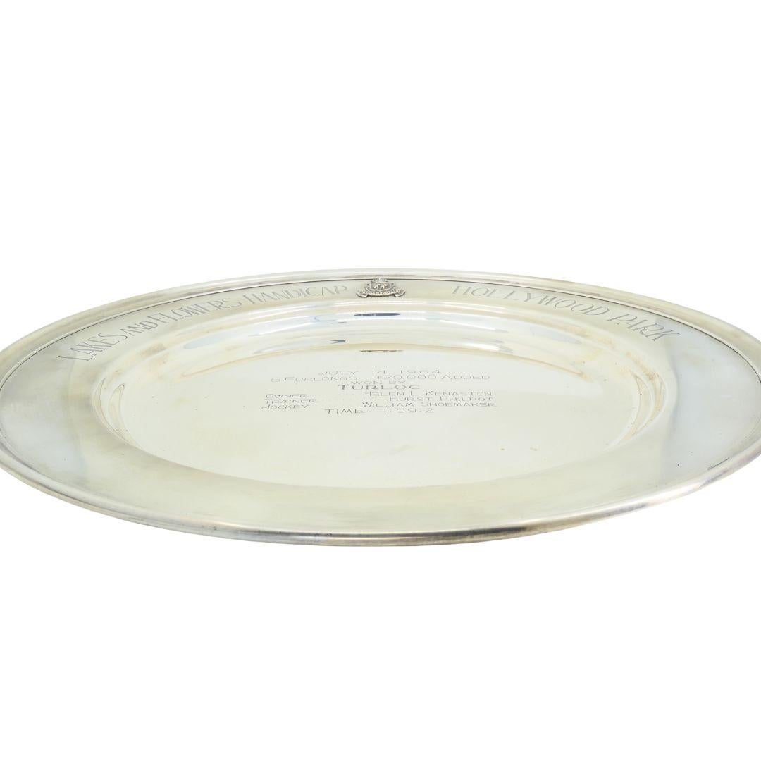 1964 Sterling Silver Lakes and Flowers Handicap Hollywood Park Trophy Plate For Sale 1