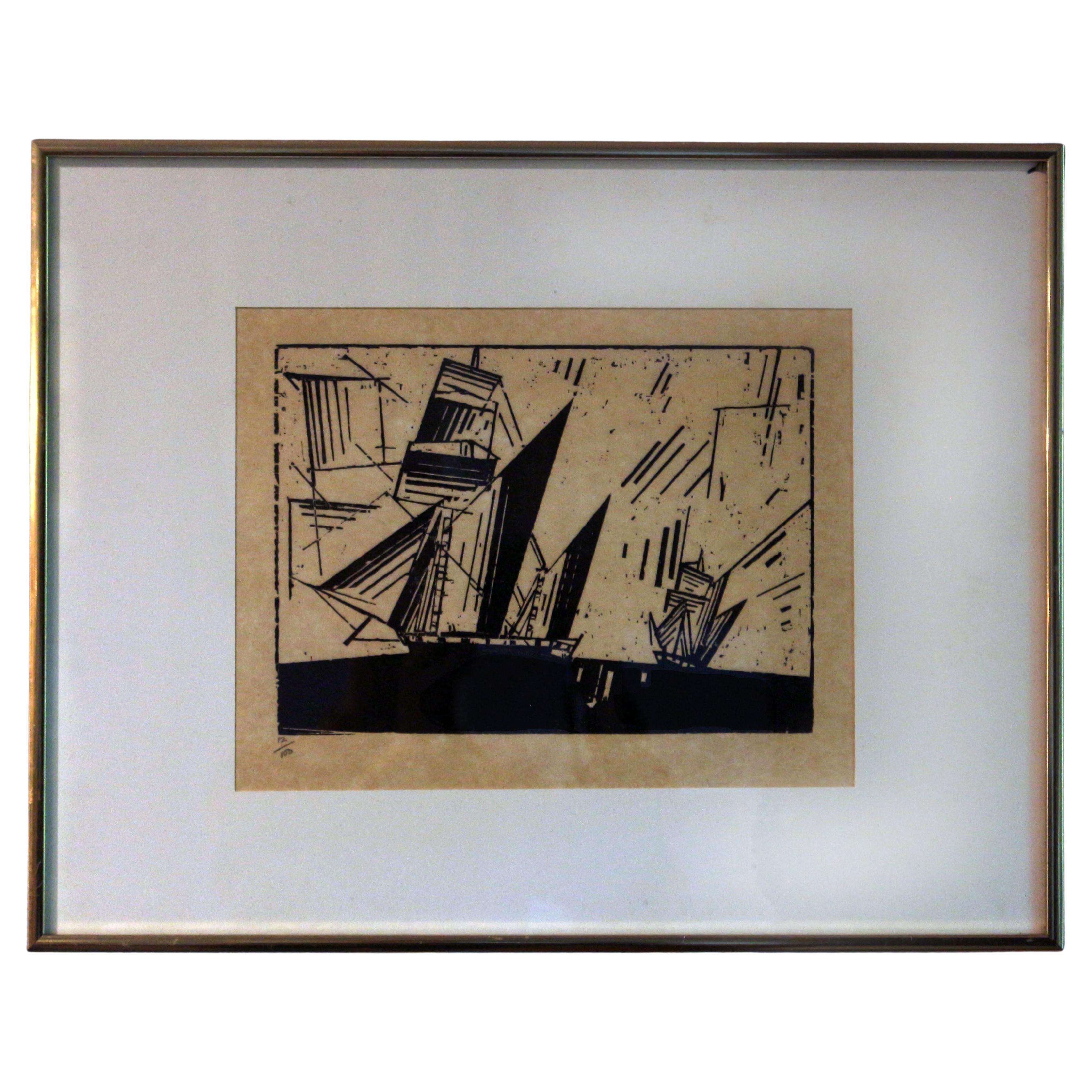 1964 Holzschnitt-Druck „Topsail Ketches“ von Lyonel Feininger