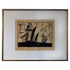 1964 Woodcut Print "Topsail Ketches" by Lyonel Feininger