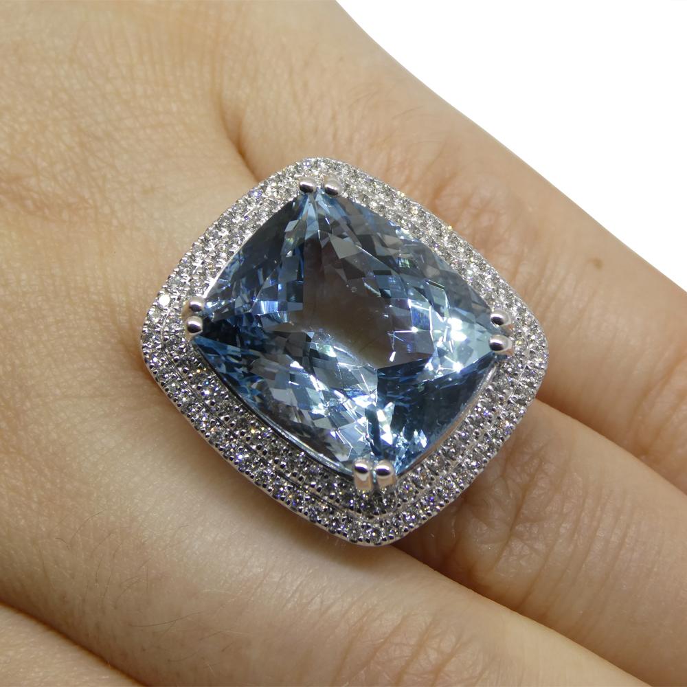 Contemporary 19.64ct Aquamarine, Diamond Cocktail/Statement Ring in 18K White Gold For Sale
