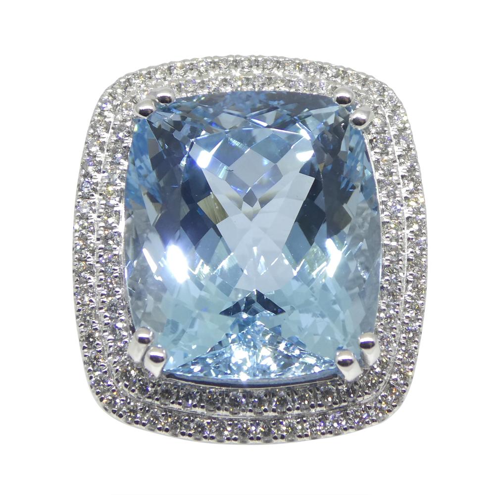 Cushion Cut 19.64ct Aquamarine, Diamond Cocktail/Statement Ring in 18K White Gold For Sale