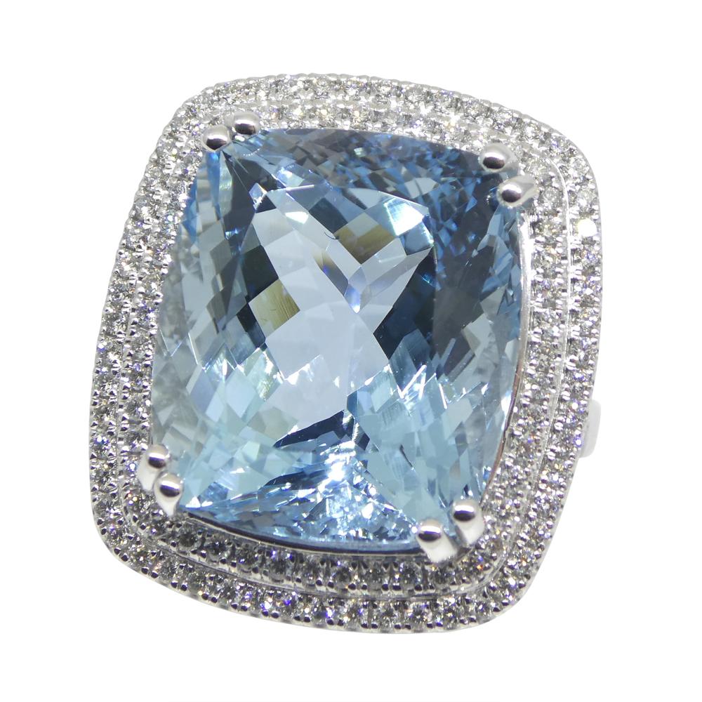 Women's or Men's 19.64ct Aquamarine, Diamond Cocktail/Statement Ring in 18K White Gold For Sale