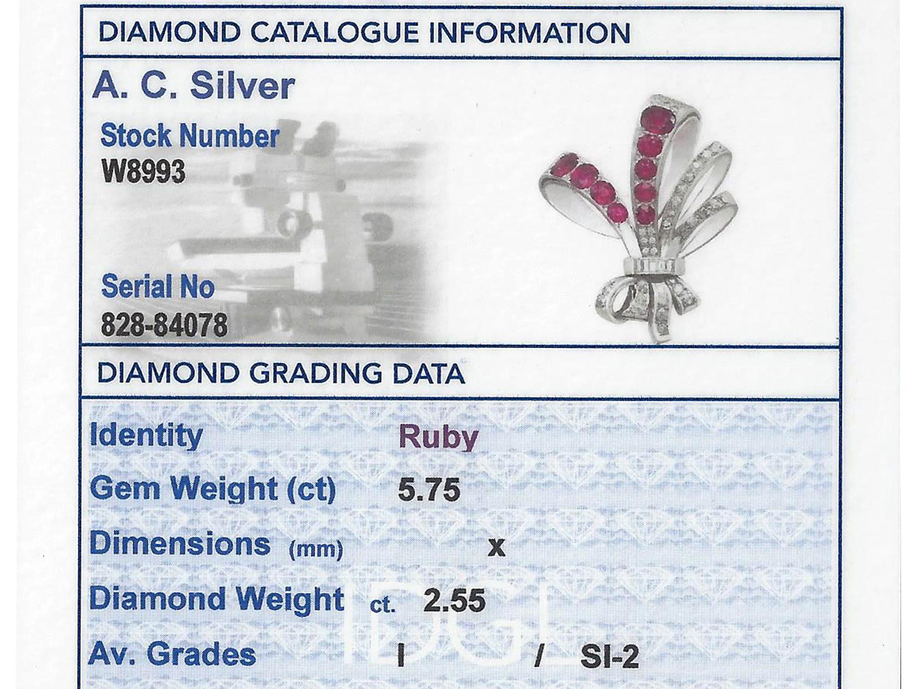 1965 5.75 Carat Ruby and 2.55 Carat Diamond Gold Brooch 4