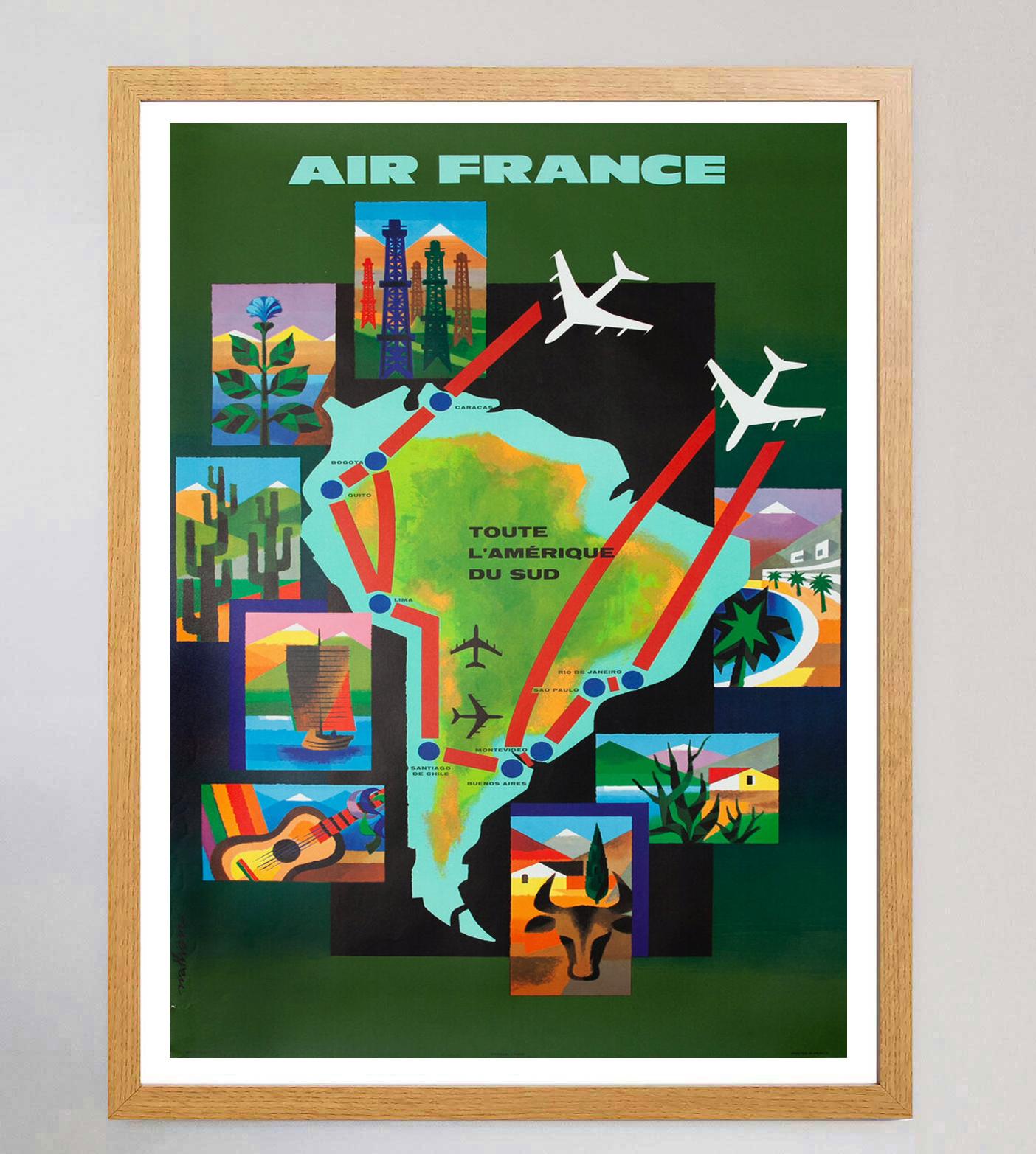 Français Affiche rétro originale d'Air France, 1965, Amérique du Sud en vente