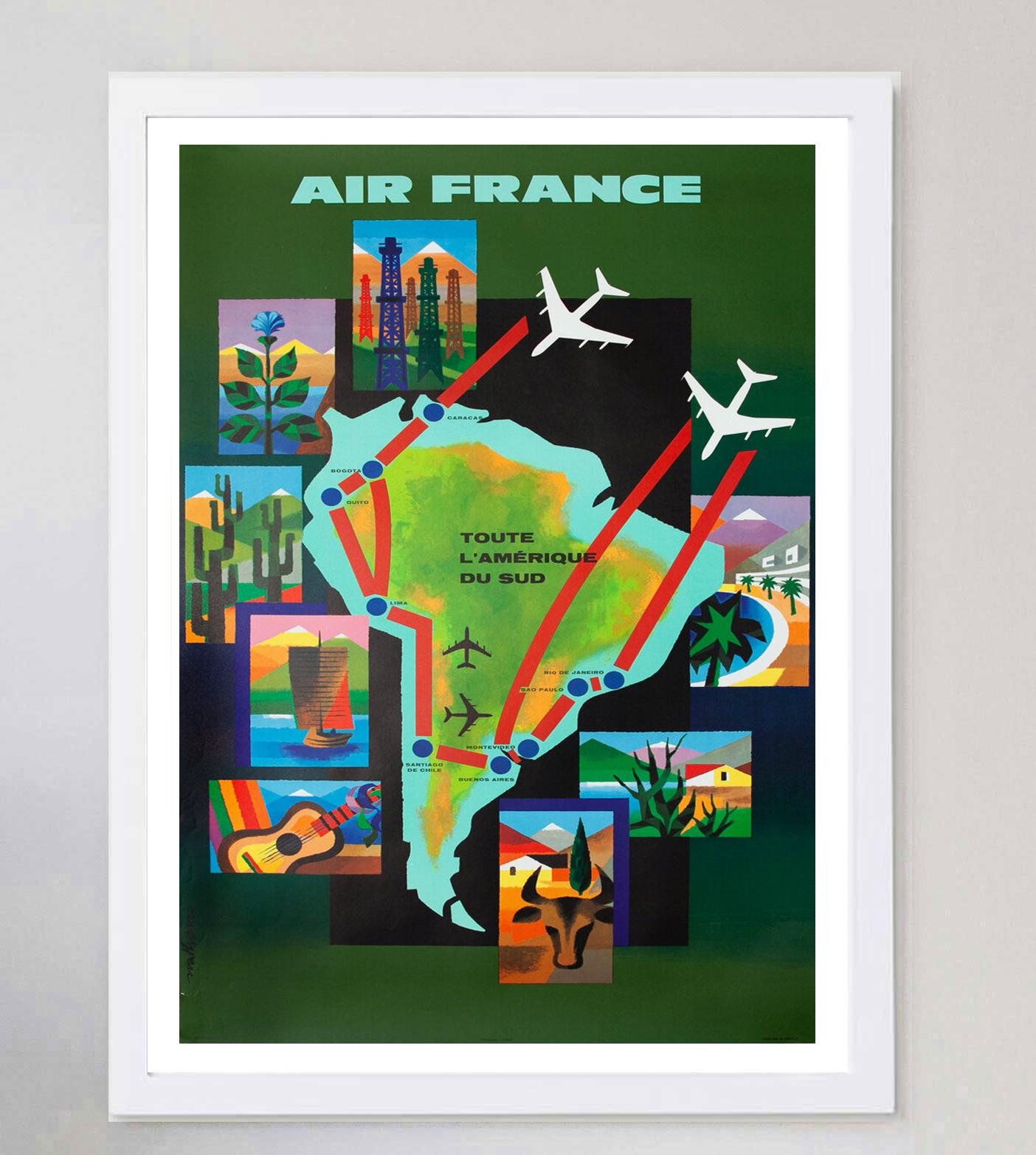 Affiche rétro originale d'Air France, 1965, Amérique du Sud Bon état - En vente à Winchester, GB