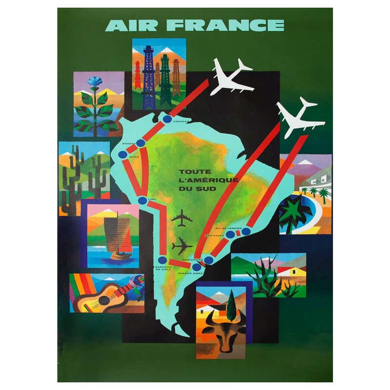 Georges Mathieu, Original Vintage Airline Poster, Air France, Mexico ...