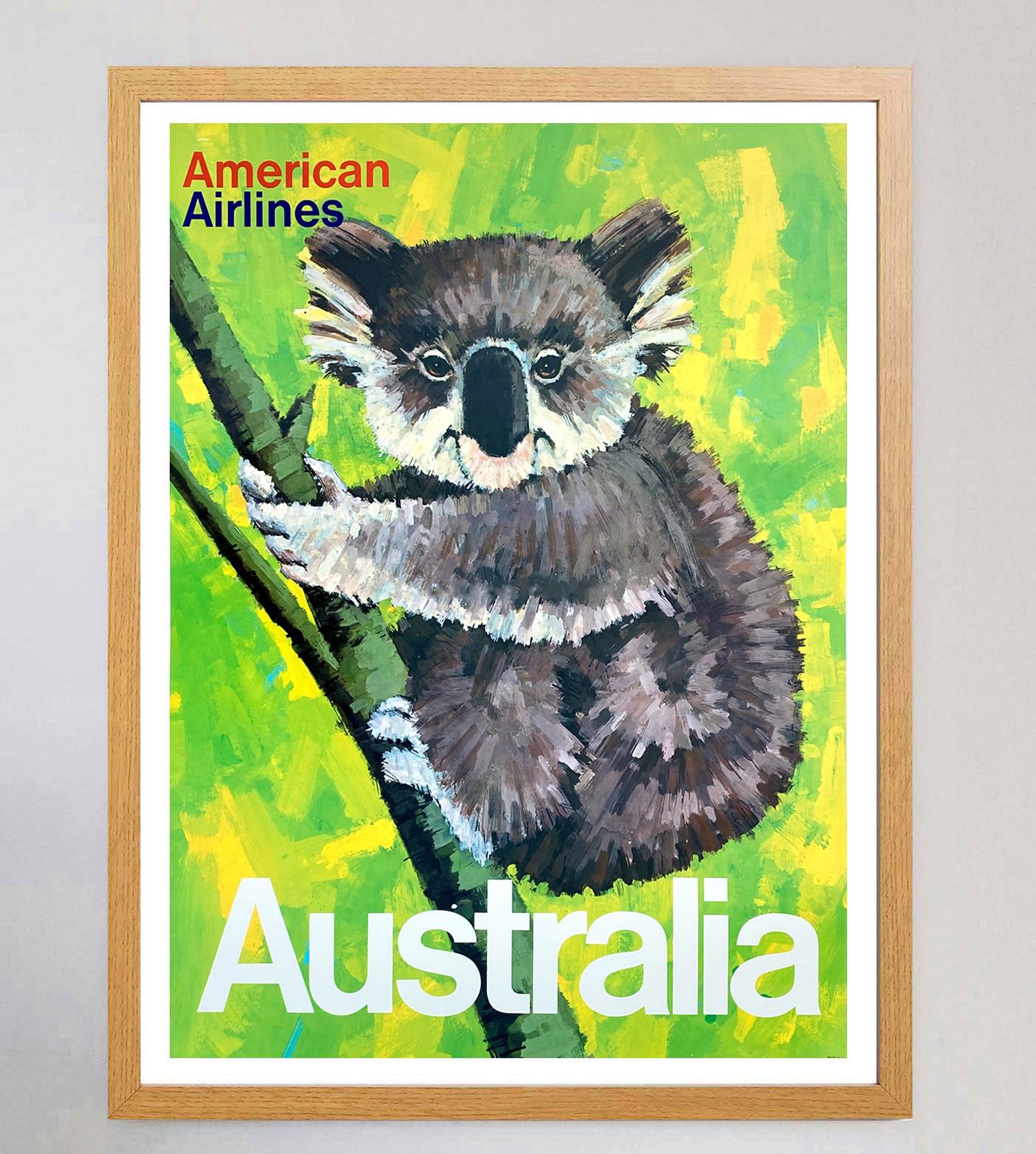 1965 American Airlines - Australia Cartel original de época Estadounidense en venta