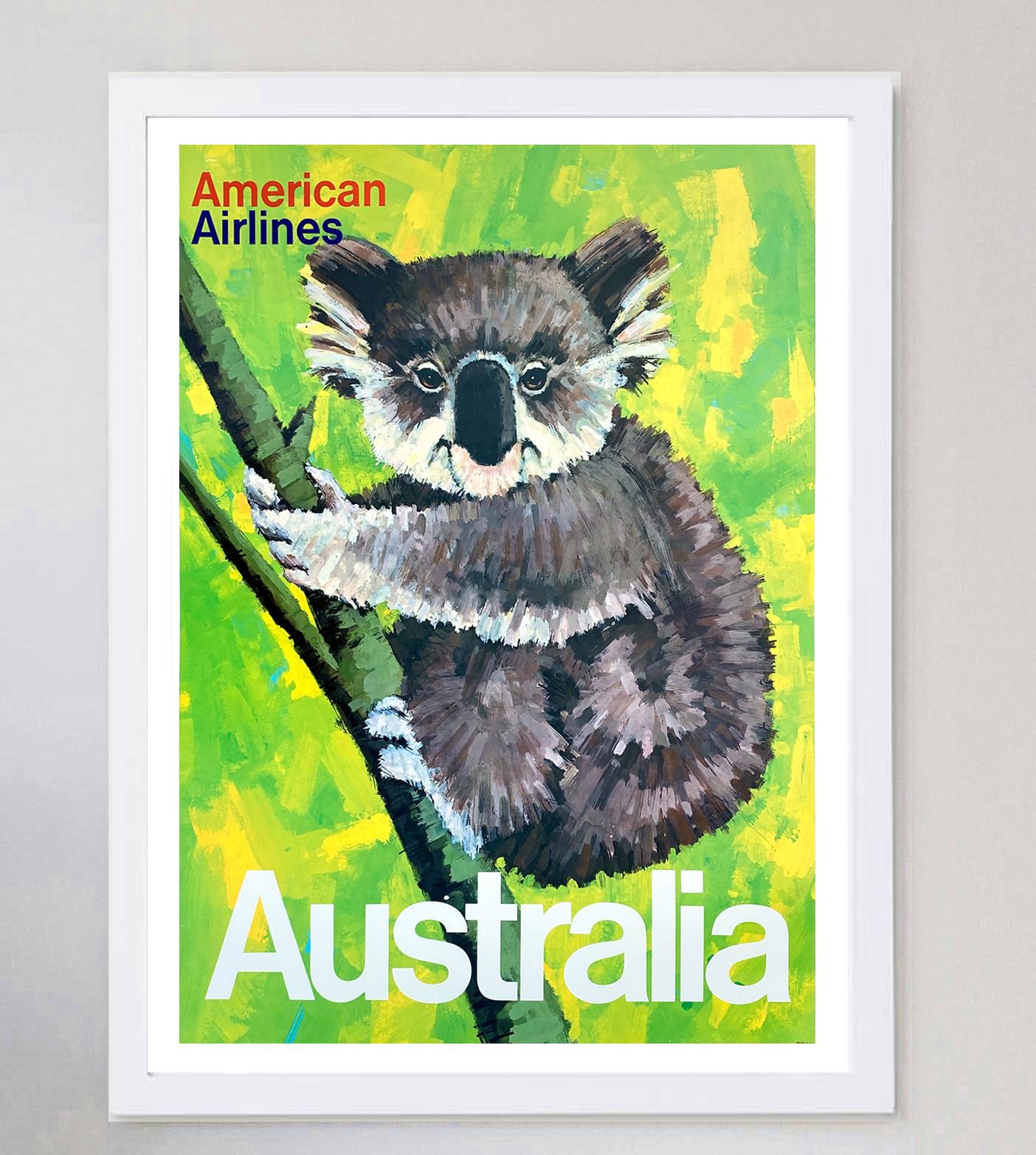 Affiche rétro originale d'American Airlines, Australie, 1965 Bon état - En vente à Winchester, GB