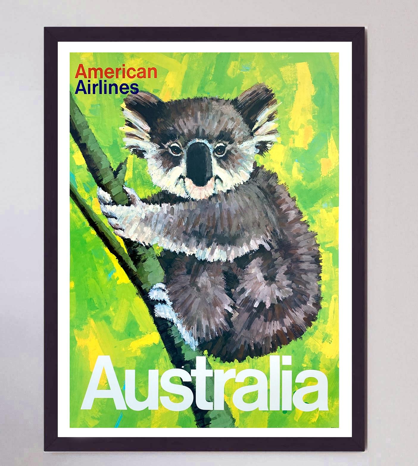 1965 American Airlines - Australia Cartel original de época mediados del siglo XX en venta