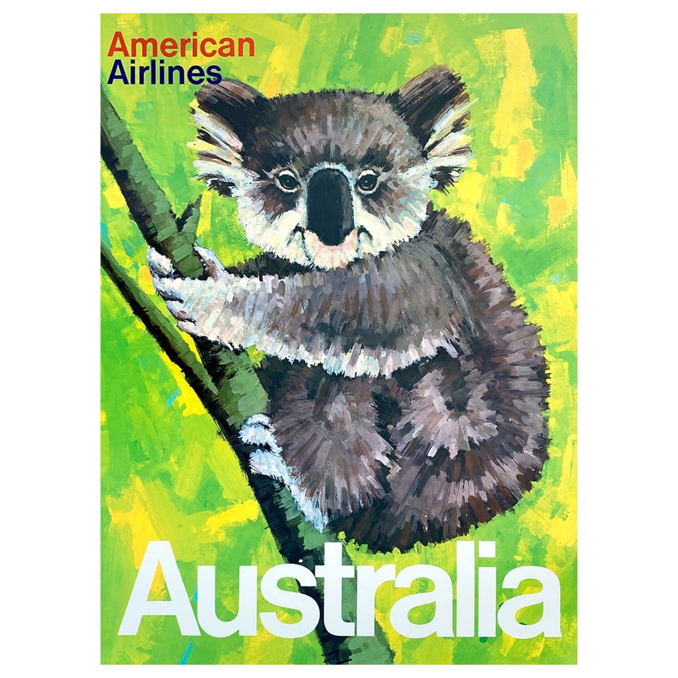 Affiche rétro originale d'American Airlines, Australie, 1965