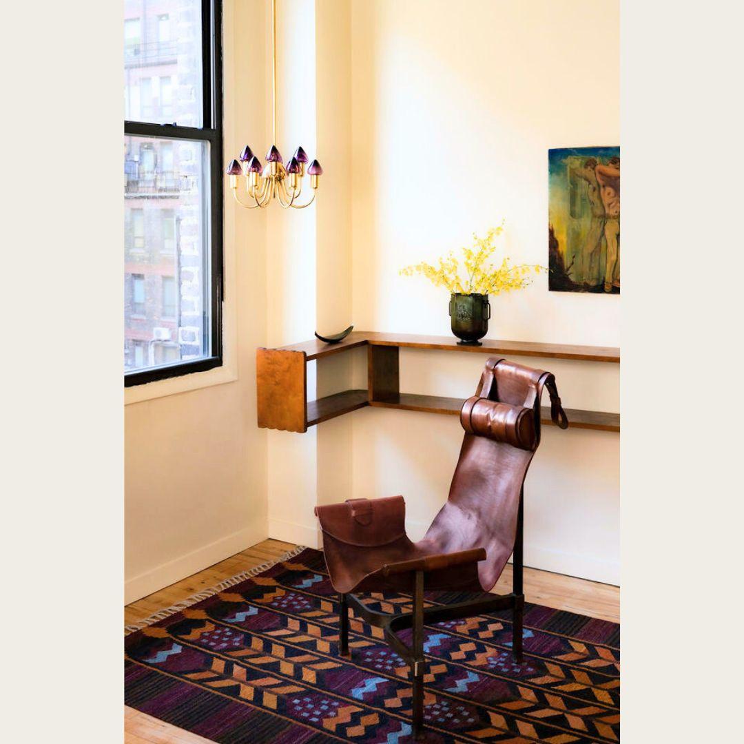 Acciaio Sedia brutalista del 1965 con fionda in pelle e acciaio in vendita