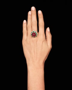 1965 Bulgari Ruby Emerald Diamond Gold Dolce Vita Ring