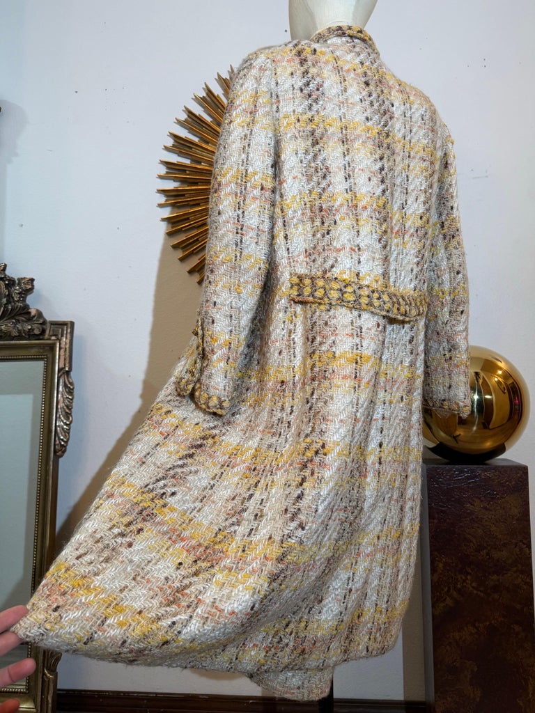 1965 Chanel Iconic Autumnal Tweed Long Coat & A-Line Skirt Set in Classic Style