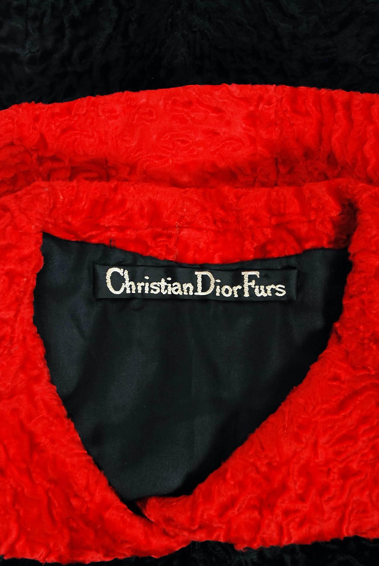 Vintage 1960s Christian Dior Couture Red Black Broadtail Jacket and Gaucho Pants 3