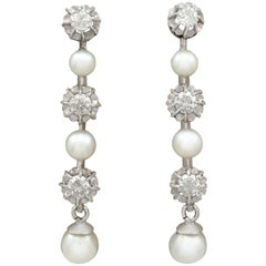 Retro 1965 Cultured Pearl and 1.09 Carat Diamond White Gold Drop Earrings