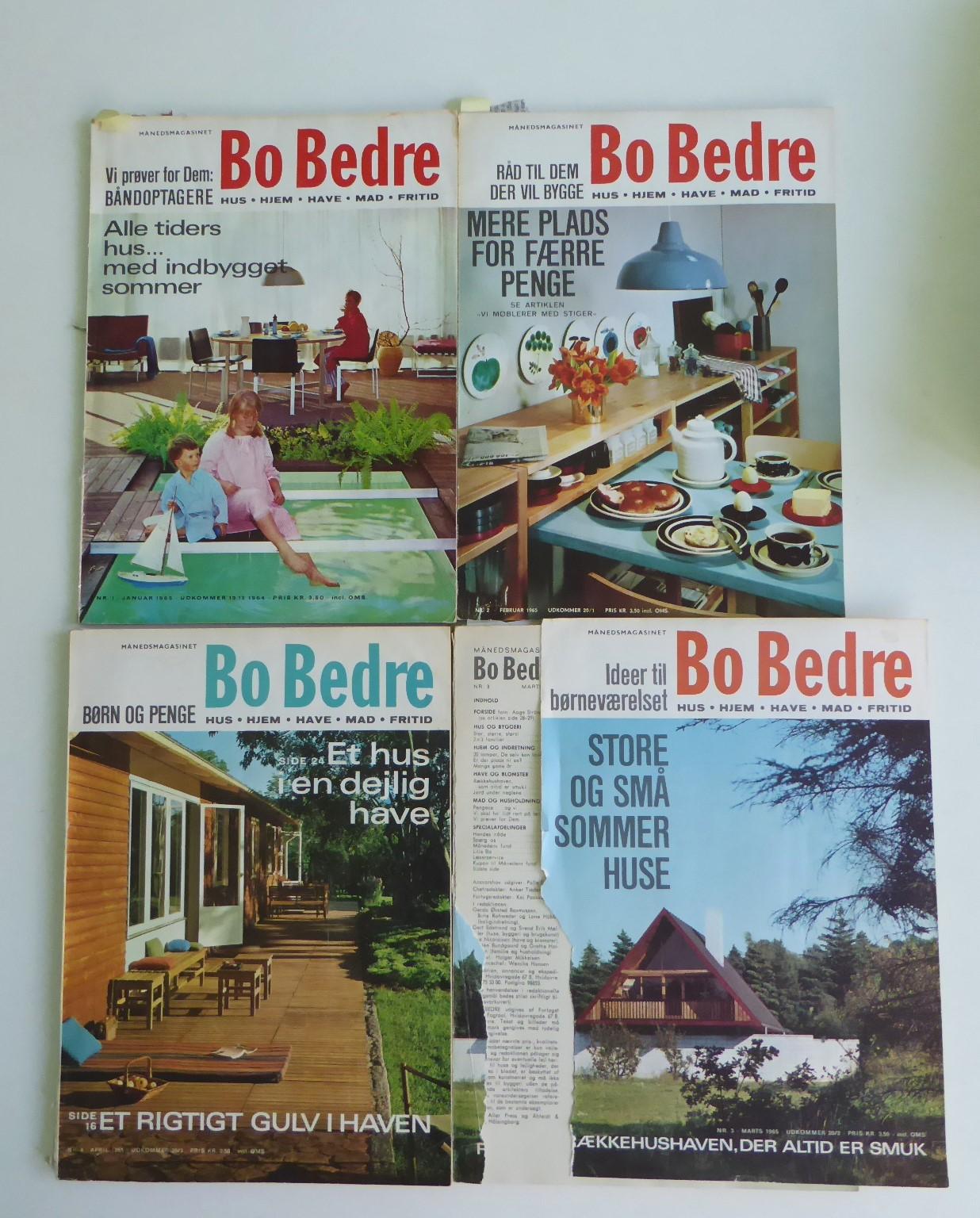 Twelve issues 1965 Year of Bo Bedre (Live Better) Danish language vintage magazines of Scandinavian Home Style and Design.  First published in March 1961. The magazines are in the Danish language but pictures are very descriptive and informational.