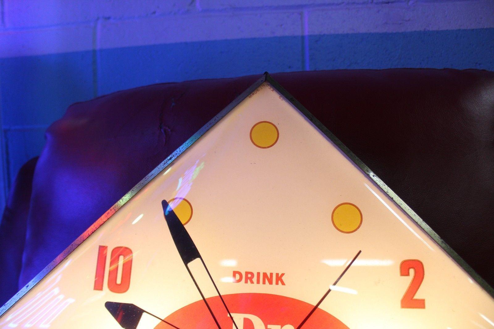 1965 Dr Pepper Soda Pam Clock Diamond Shape Advertising For Sale 1