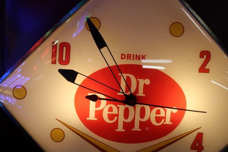 1965 Dr Pepper Soda Pam Clock Diamond Shape Advertising For Sale at 1stDibs