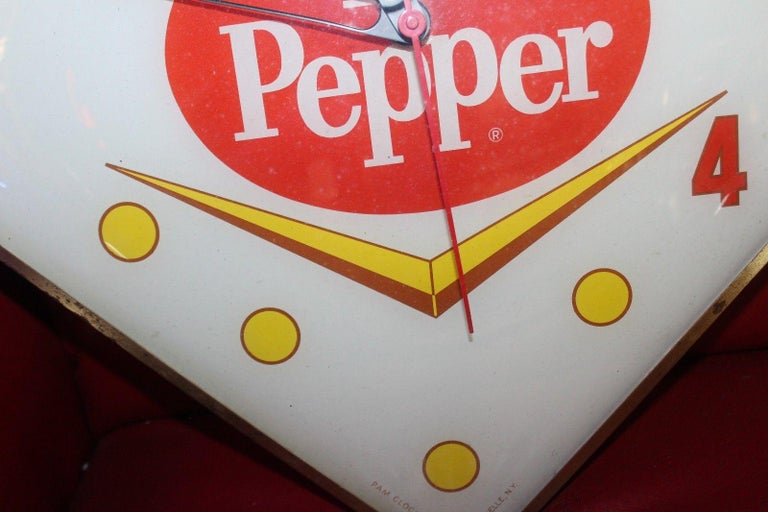 1965 Dr Pepper Soda Pam Clock Diamond Shape Advertising For Sale at