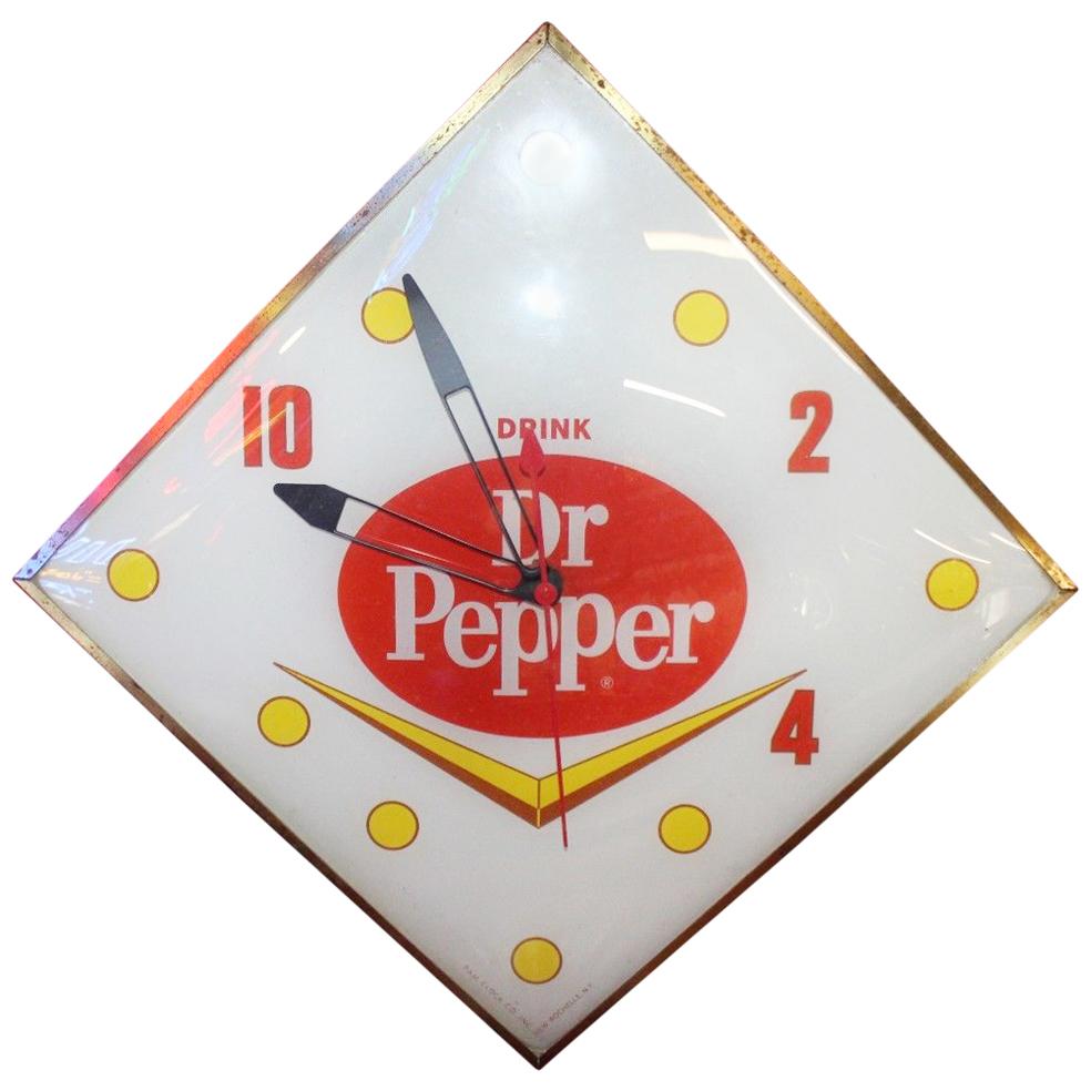 1965 Dr Pepper Soda Pam Clock Diamond Shape Advertising For Sale
