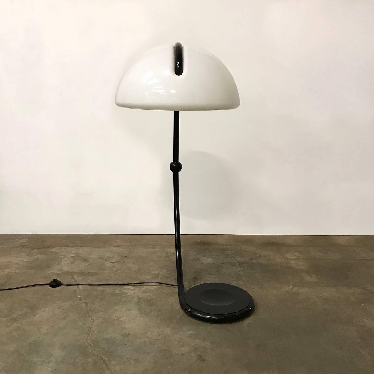 Italian 1965, Elio Martinelli for Martinelli Luce, Black Based Floor Lamp Plastic Shade For Sale