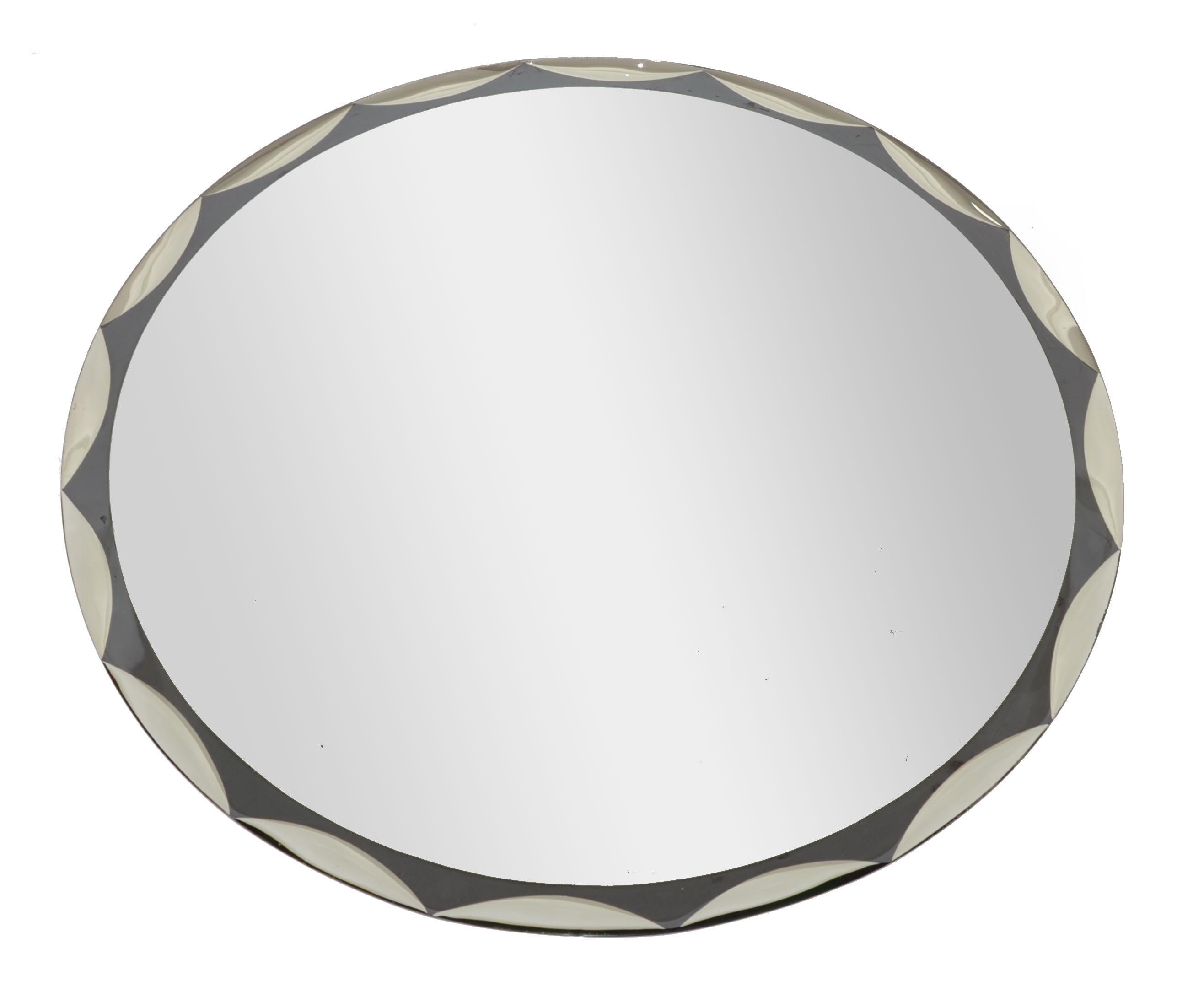 Miroir mural festonné rond biseauté de style Fontana Arte, Max Ingrand, 1965 en vente 4