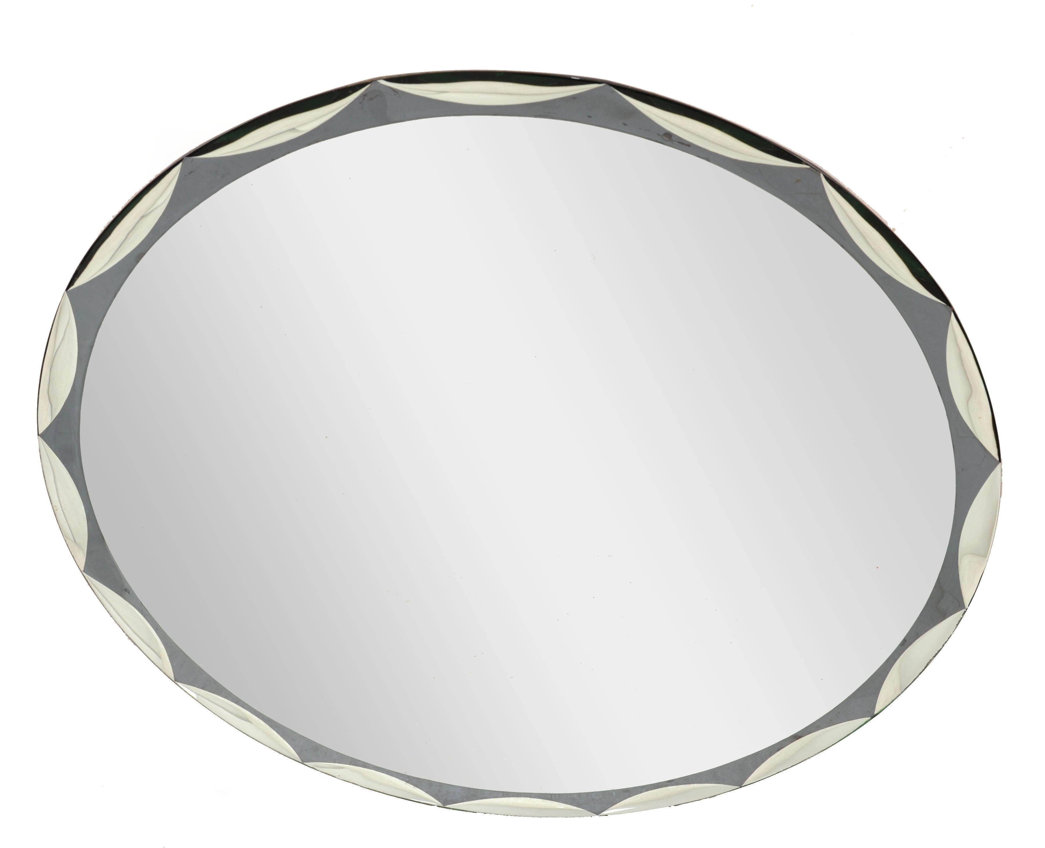 Miroir mural festonné rond biseauté de style Fontana Arte, Max Ingrand, 1965 en vente 7