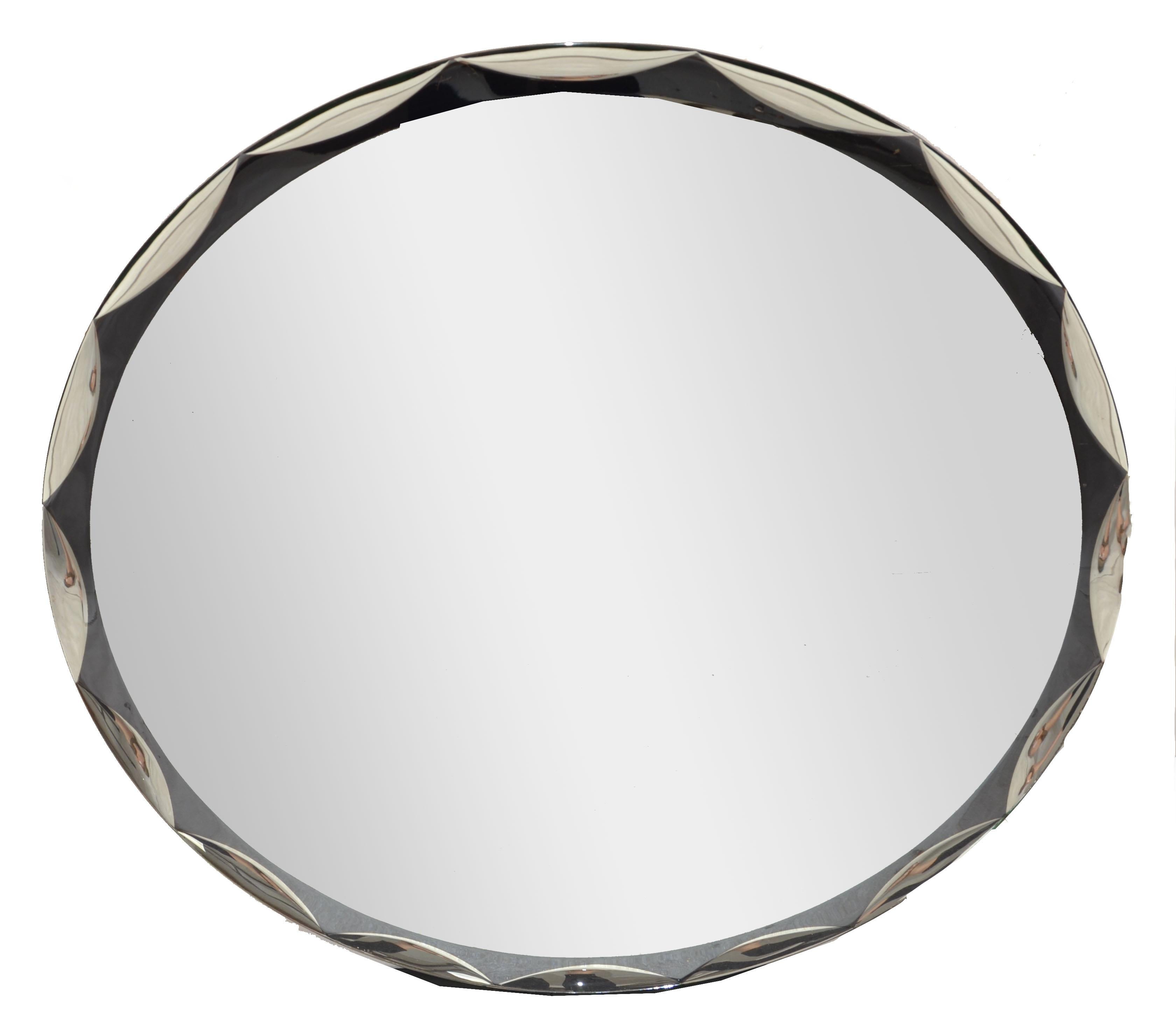 Miroir mural festonné rond biseauté de style Fontana Arte, Max Ingrand, 1965 en vente 10