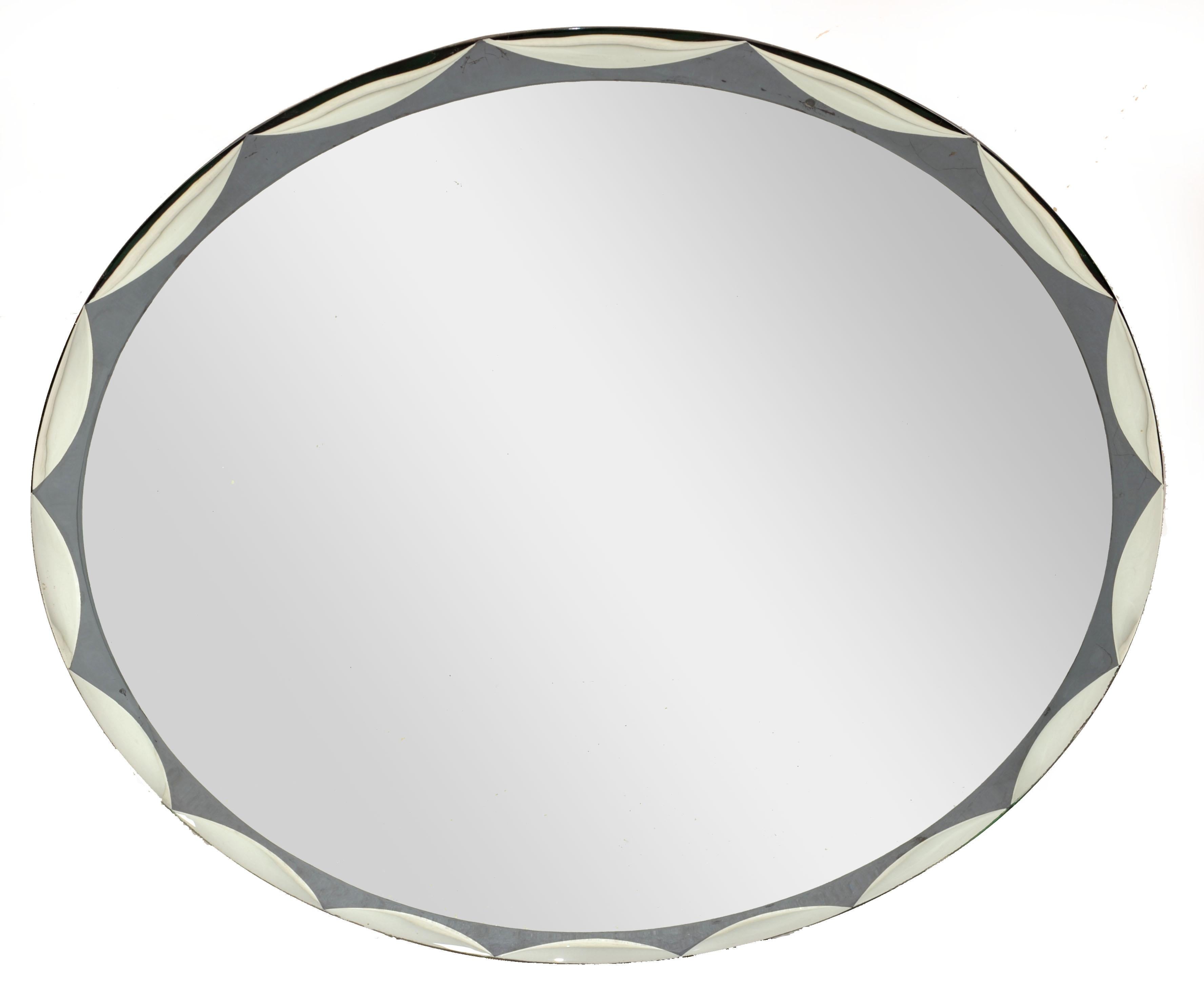 Art déco Miroir mural festonné rond biseauté de style Fontana Arte, Max Ingrand, 1965 en vente