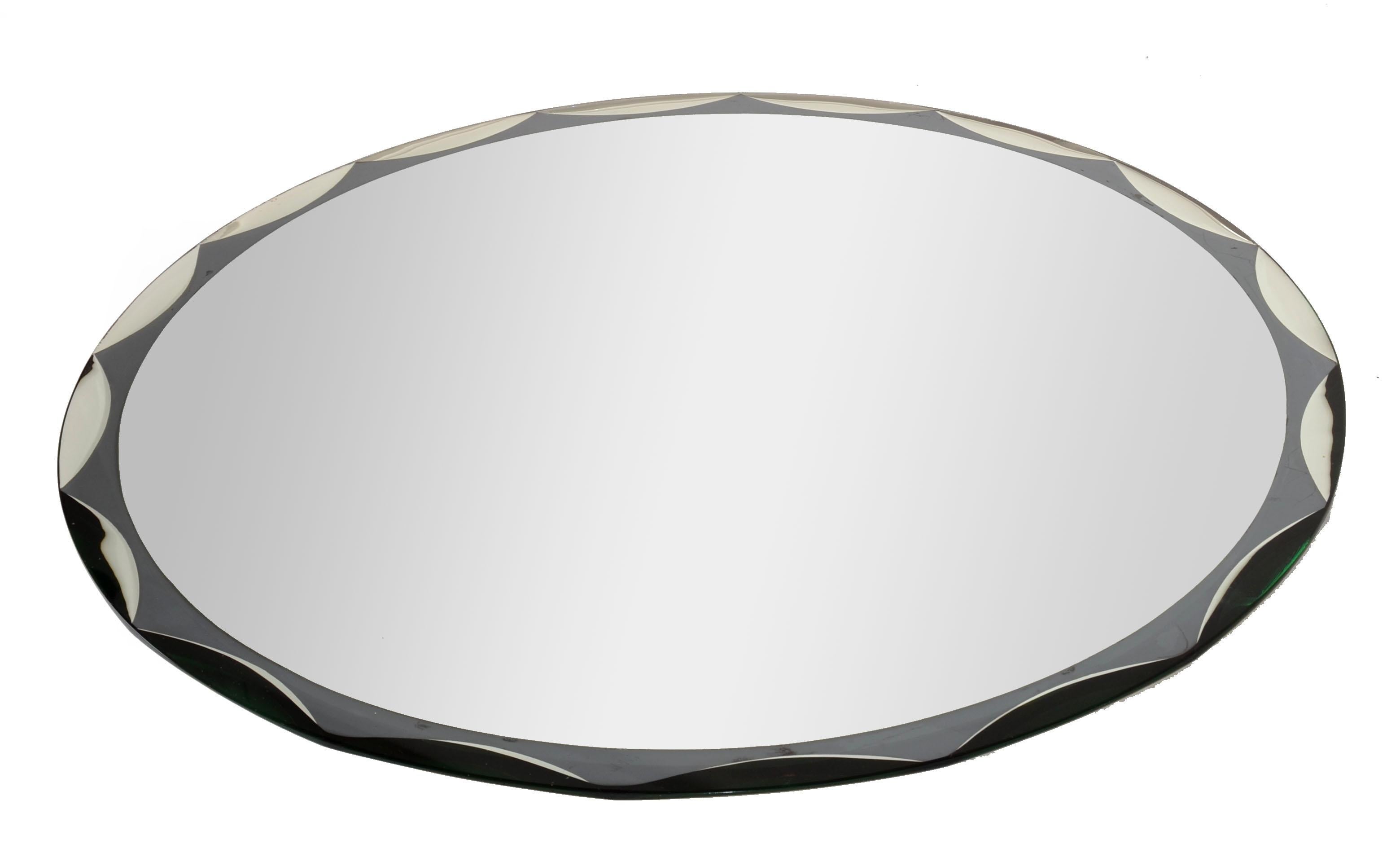 Miroir mural festonné rond biseauté de style Fontana Arte, Max Ingrand, 1965 en vente 1