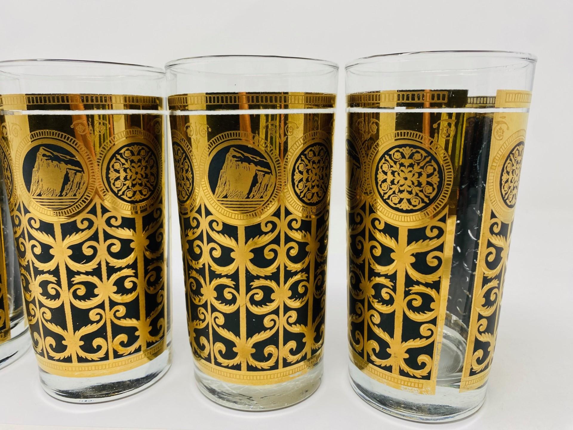 American 1965 Fred Press Black and Gold Prudential Insurance Co. Hi-ball Glasses Set of 4 For Sale