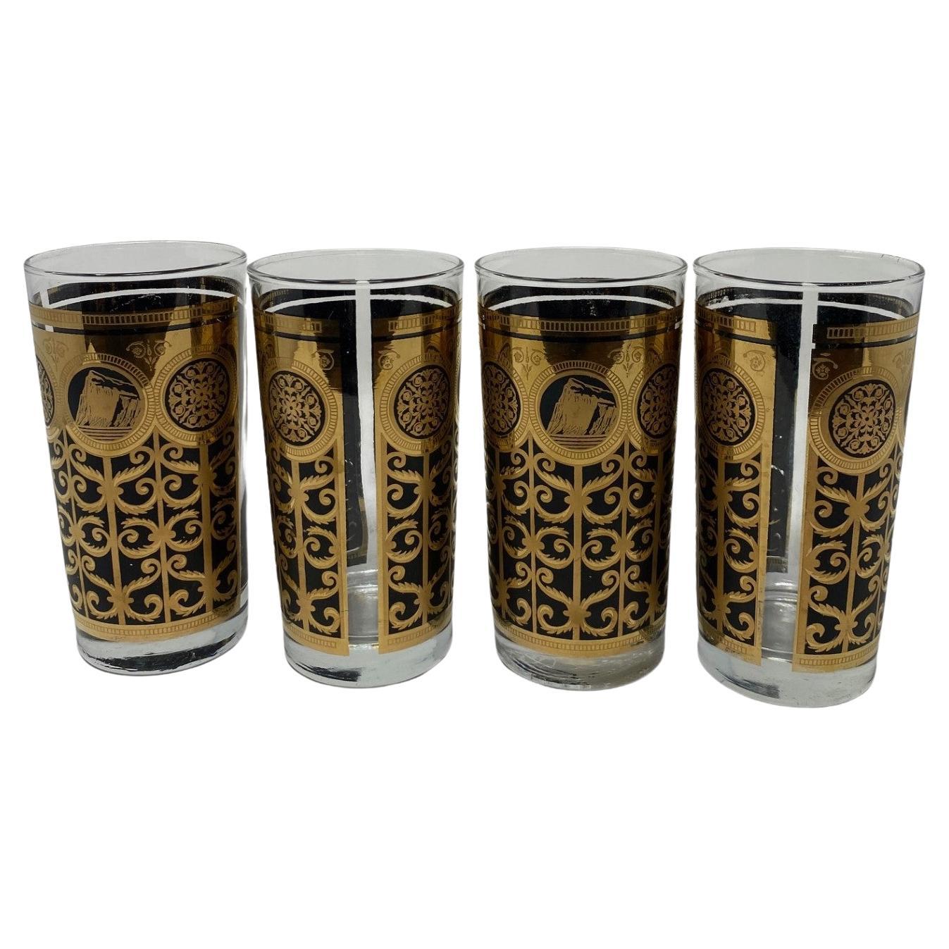 1965 Fred Press Black and Gold Prudential Insurance Co. Hi-ball Glasses Set of 4 For Sale