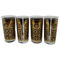 Retro 1965 Fred Press Black and Gold Prudential Insurance Co. Hi-ball Glasses Set of 4