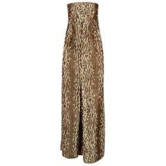 1965 Geoffrey Beene Museum-Held Leopard Print Silk Strapless Wrap Maxi Dress