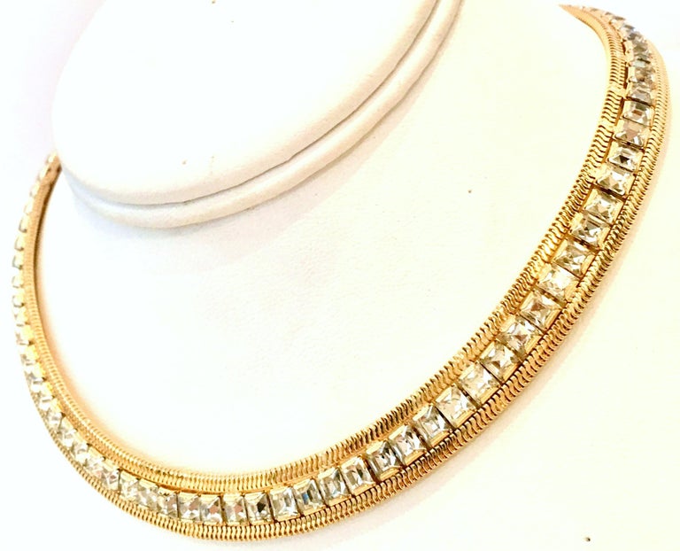 1965 Gold Plate and Swarovski Crystal Rhinestone Choker Necklace By, Hobe at 1stDibs gold