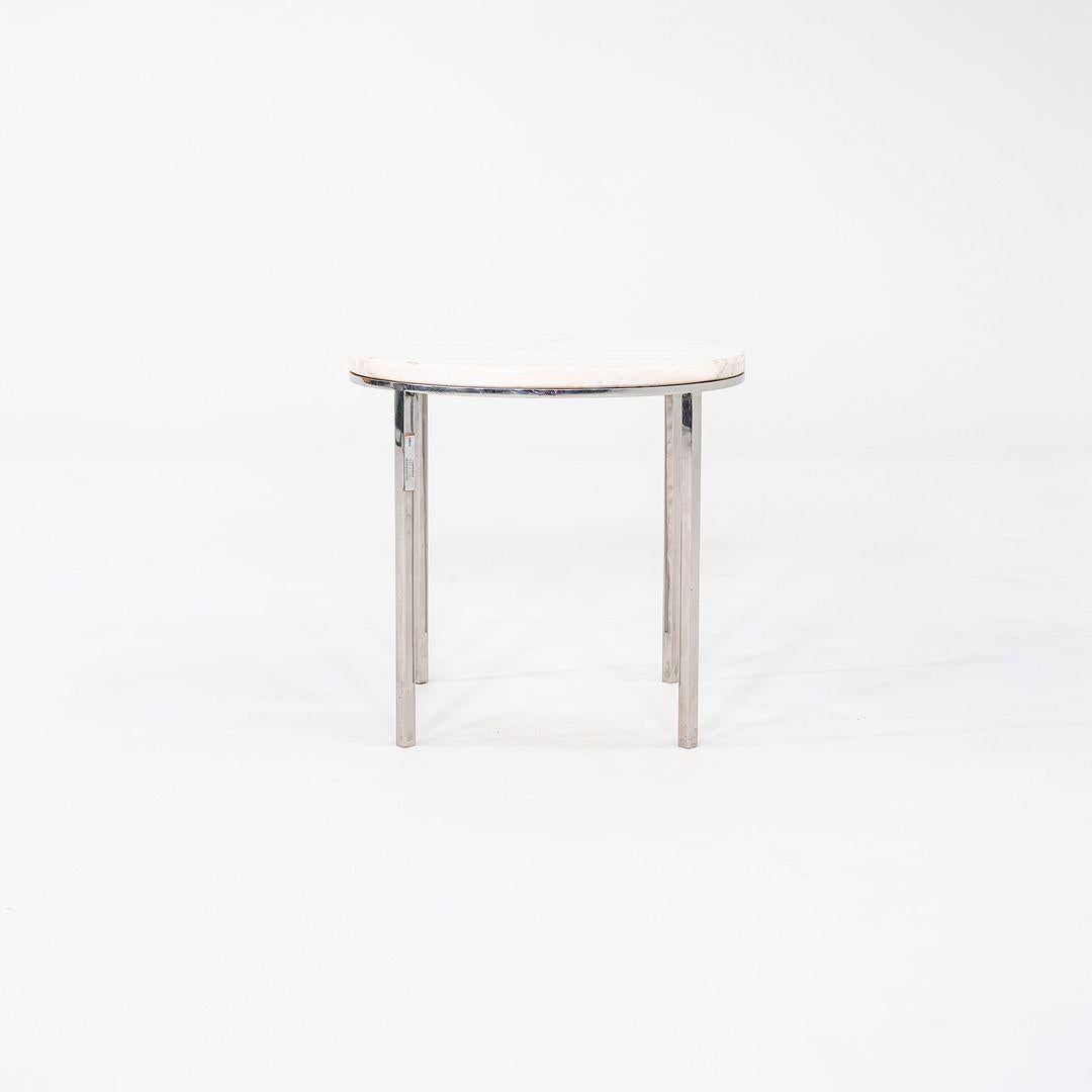 This is a sophisticated marble and stainless steel side table, Model TA-39, designed by Davis Allen and Gordon Bunshaft of SOM. Skidmore, Owings & Merrill is a hugely important architectural firm. They produced hundreds of their own furniture
