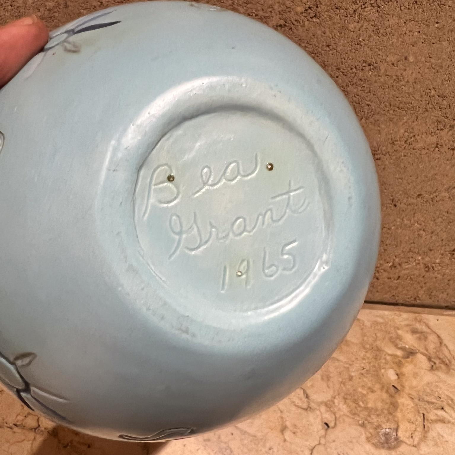 Ceramic 1965 Hand Painted Baby Blue Bowl Art Pottery Signed Bea Grant For Sale