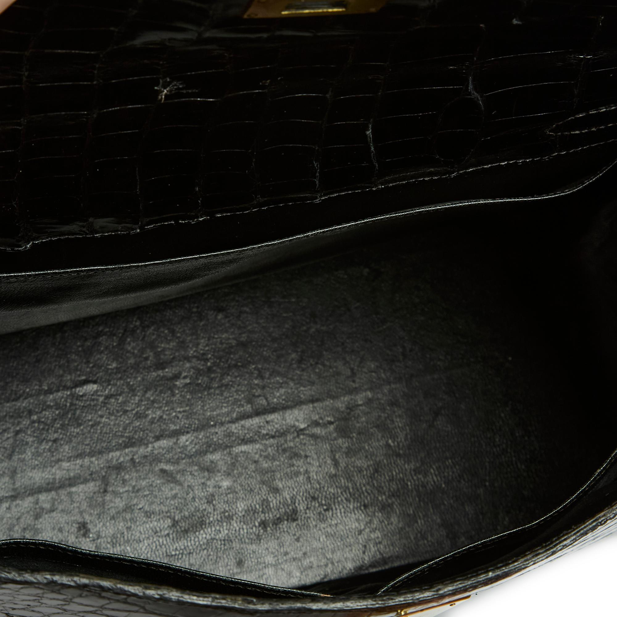 1965 Hermes Sac Kelly 32 Precioso bolso de mano de cuero negro y correa Prístina en venta 1