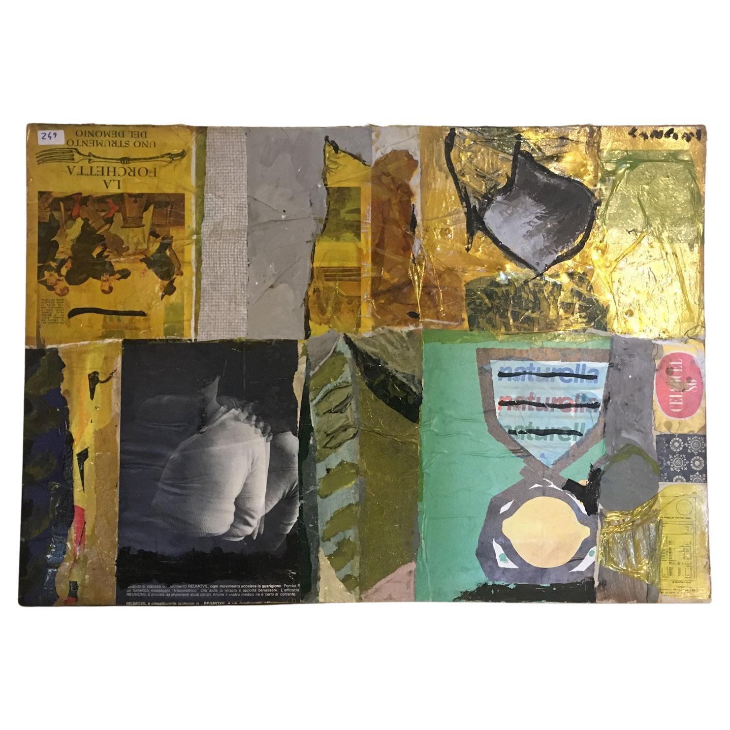 1965 Italien Abstrakte Malerei und Papier Collage von Ermete Lancini  im Angebot