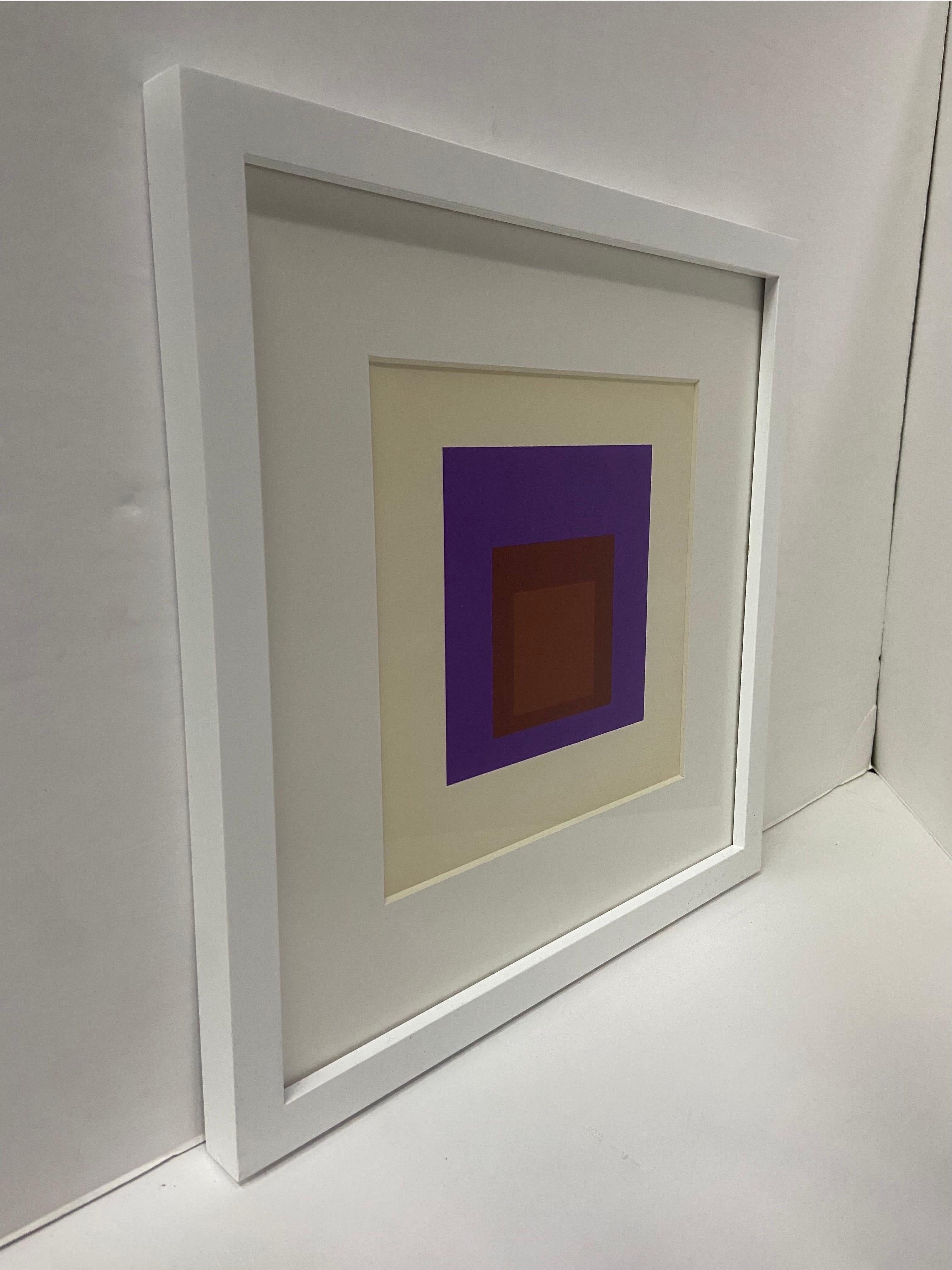 A vintage circa 1965 silkscreen serigraph print from the Homage to the Square Soft Edge Hard Edge by Joseph Albers. This print was part of promotional material sent to prospective clients to purchase the book. This print measures approximately 8” by
