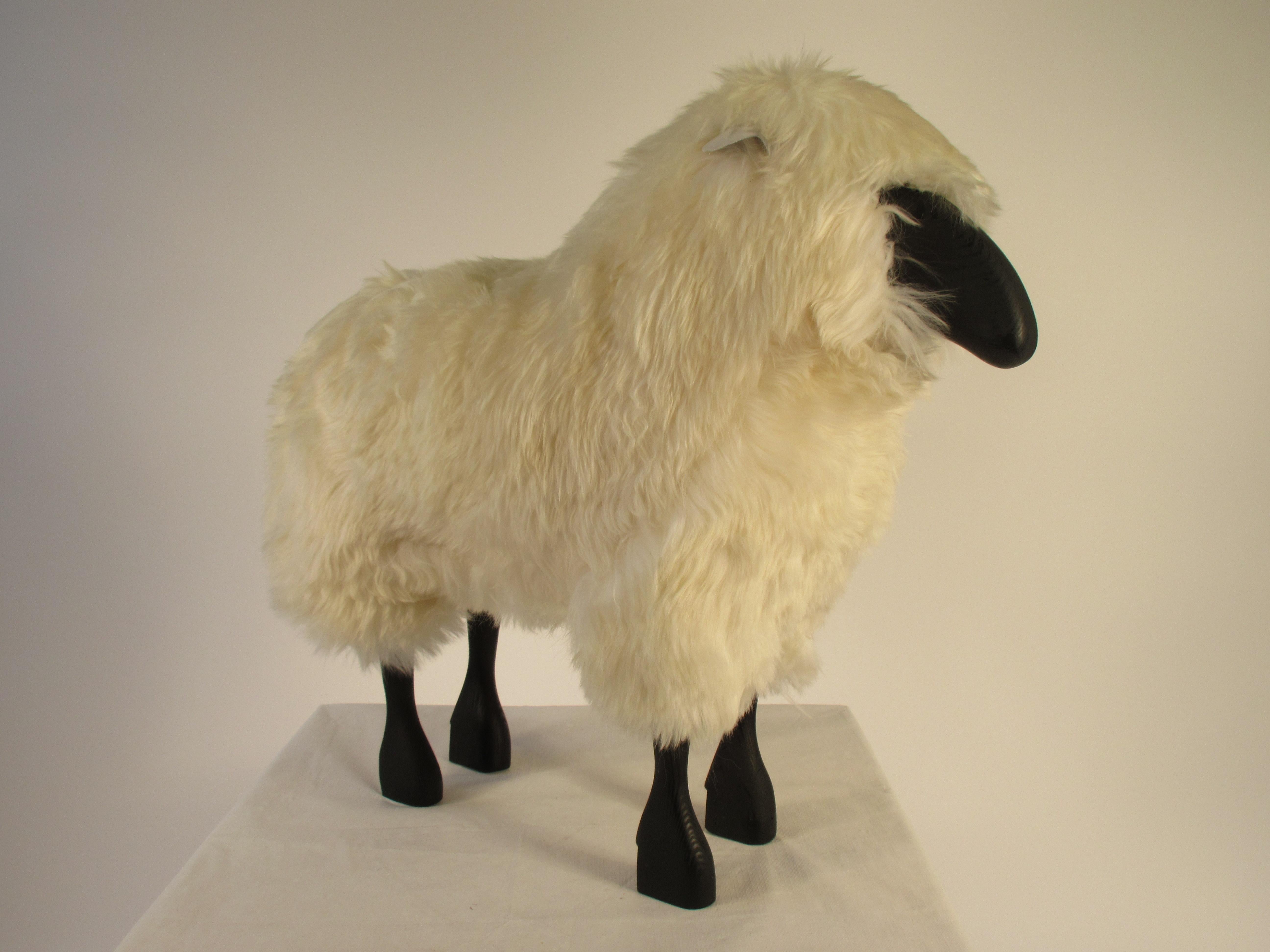 1965 life-size sheep sculpture. The size of a small sheep. Just reupholstered in genuine sheepskin.