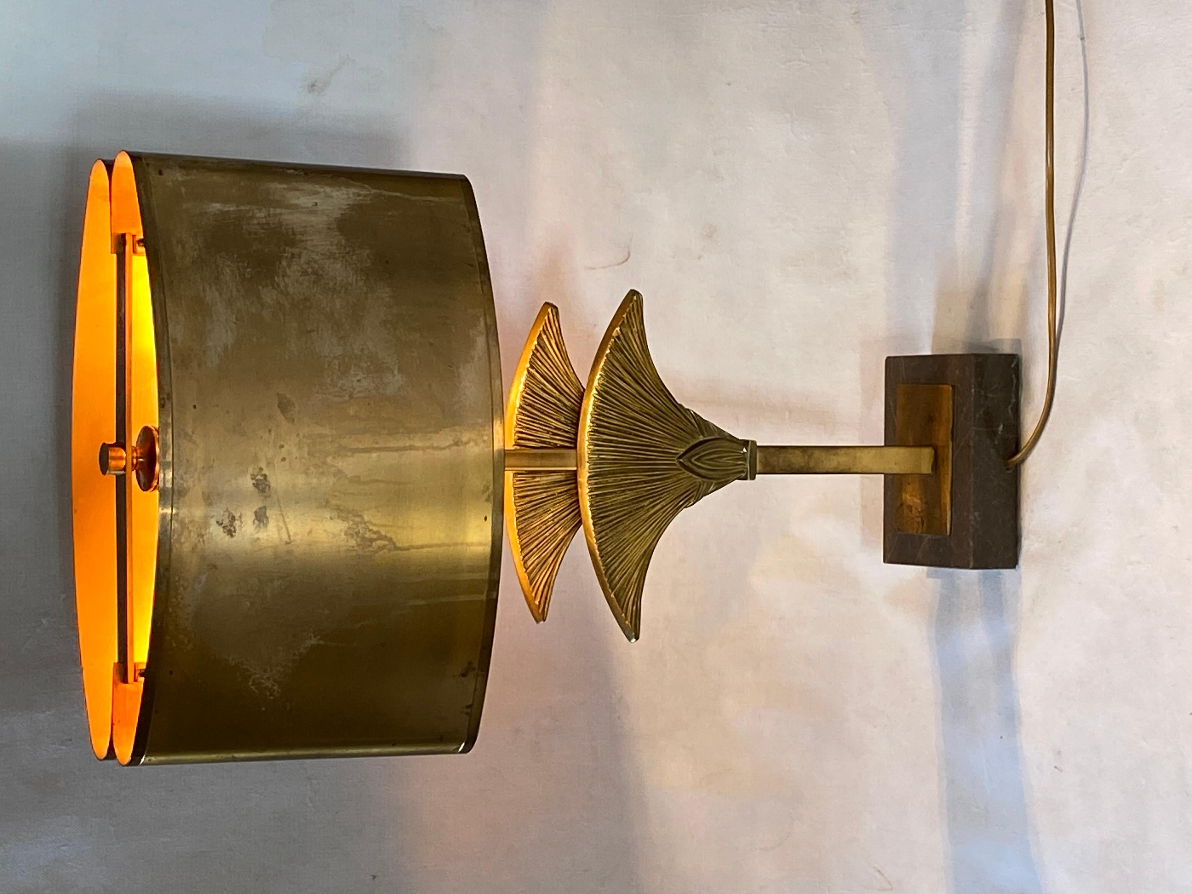 1965′ Maison Charles Byblos Bronze Decor Papyrus Sculpture Lamp Signed For Sale 9
