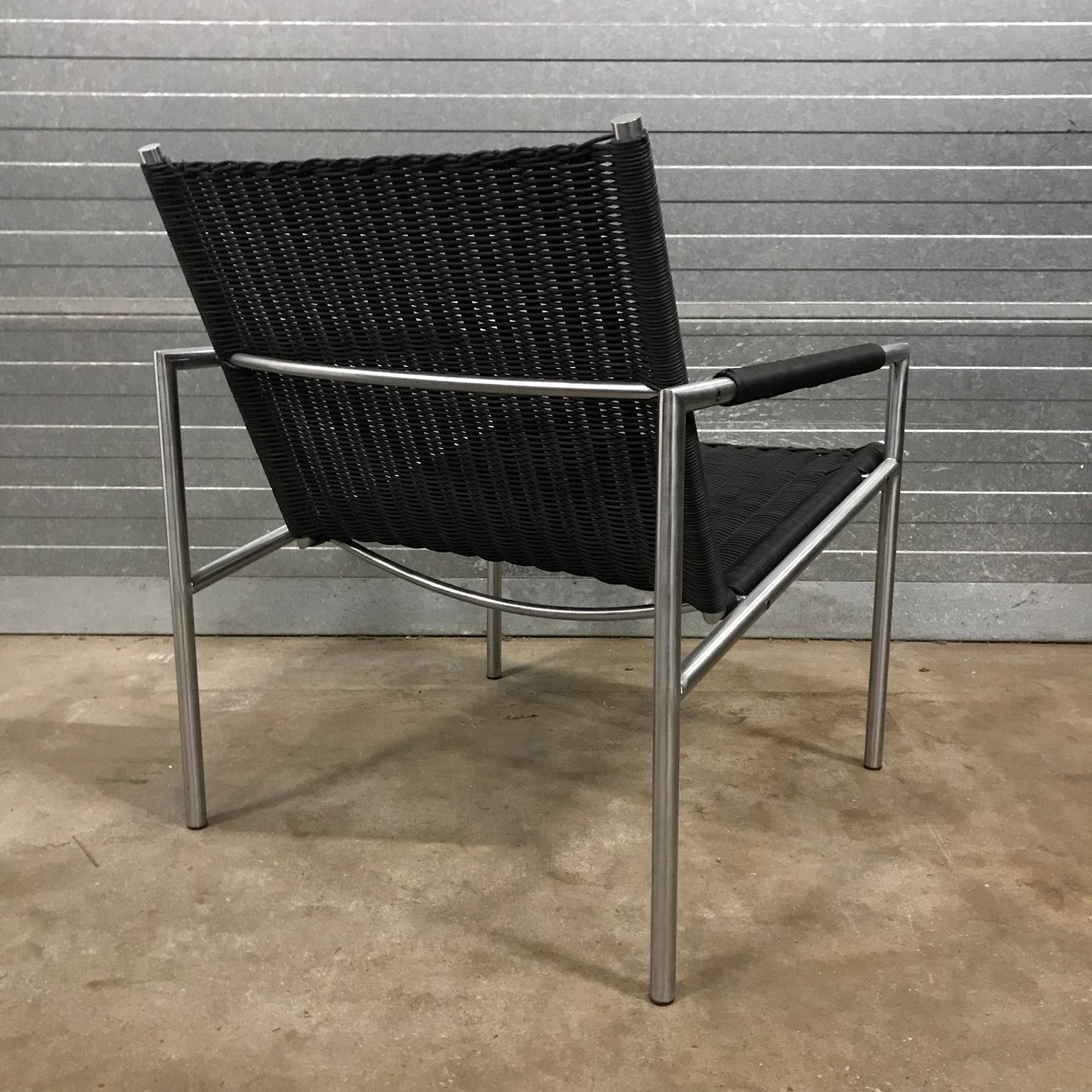 Mid-Century Modern 1965, Martin Visser, SZ01 Tubular Easy Chair in Very Rare Black Artificial Cane For Sale