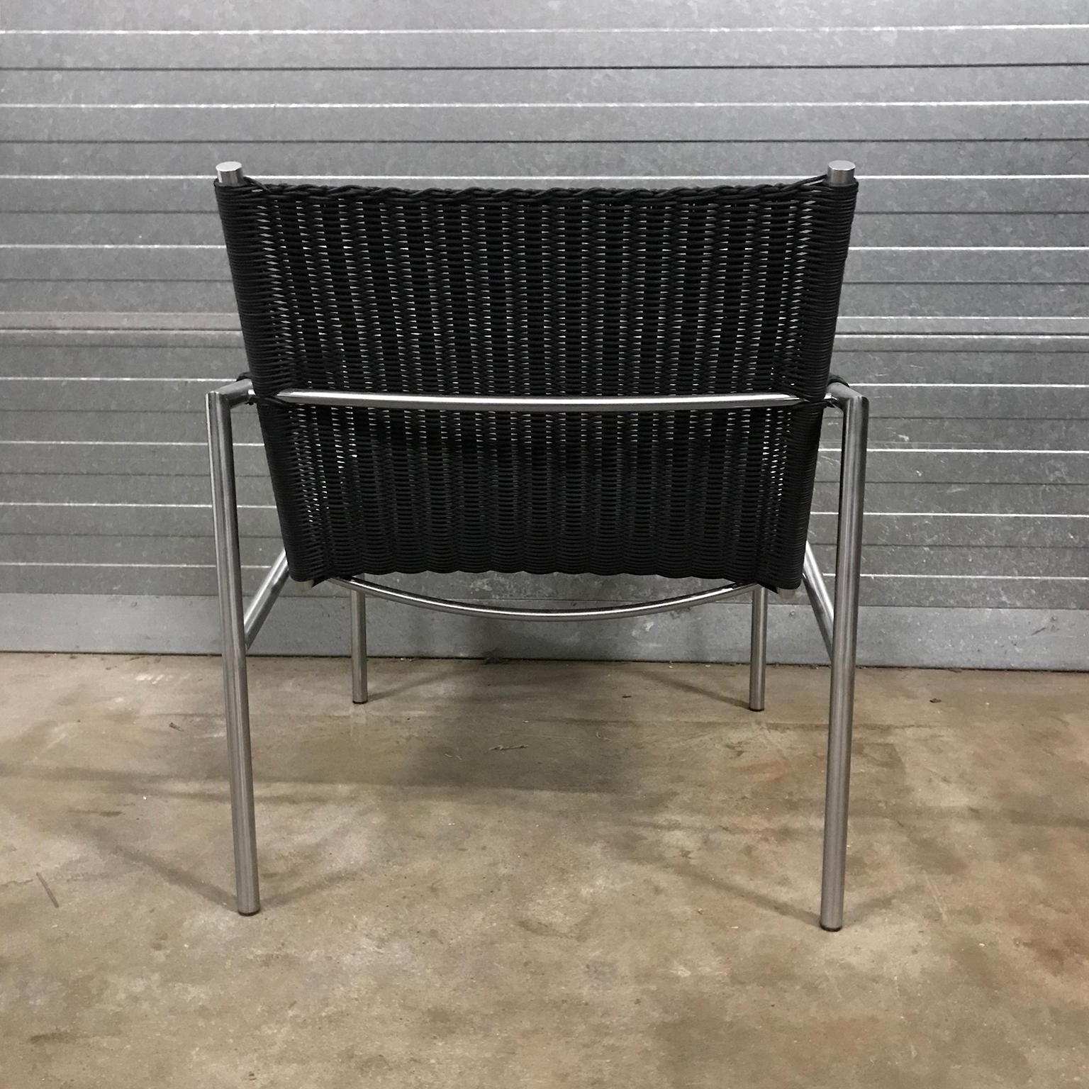 Dutch 1965, Martin Visser, SZ01 Tubular Easy Chair in Very Rare Black Artificial Cane For Sale