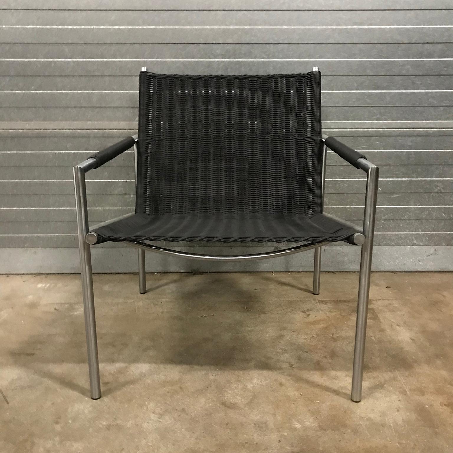 Mid-20th Century 1965, Martin Visser, SZ01 Tubular Easy Chair in Very Rare Black Artificial Cane For Sale